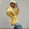 Floral Print Stand Collar Blazer Coat Women Asymmetric Placket Chest Pocket Padded Shoulder Outwear Long Sleeve Suit Jacket