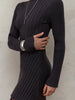 Women's Spring Knitted Dress Long Sleeve Semi-High Neck A Line Skirt for an Elegant and Playful Look