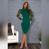 Elegant Women Floral Applique Mesh Long Sleeve Knit Ribbed Sweater Dress Autumn Winter Bodycon Dresses Vestidos