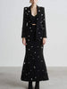 High Street Designer Jacket Women's Color Block Sequined Blazer Mermaid Long Skirt