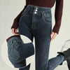 Women's High Waist Stretch Jeans Blue Black Gray and Versatile Multi-button Slim Denim Long Pants Female
