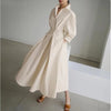 Spring Dress Long Sleeve Solid Color Elegant Maxi Dresses For Women Casual V Neck Shirt Party Long Dress Robe Femme