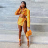 Women Serpentine Button Up Side Split A-line Mini Skirt Suit and Blazer Top Two 2 Piece Set Outfits Autumn Clothing