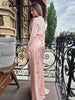 Elegant Printed Satin Long Dress Women Slim Lace Up V-neck Full Sleeve Pleat Dresses Autumn Lady Party Evening Robes