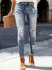 Women's Casual Elegant Party Solid Color Washed Cat Whisker Pattern Denim Ripped Skinny Jeans Tapered Pants Simple Daily Wear