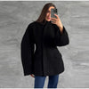 White Woolen Women's Coat Stand Collar Button Waist-cinching Long Sleeve Female Jacket Spring Autumn Tweed Outwear