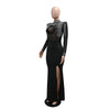 Women Mesh See Through Long Sleeve Diamonds Rhinestones Mermaid Long Dress Fall Evening Sexy Party Dresses Vestidos