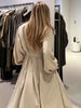 Women Chic Trench Coat Waist Belt Lantern Sleeves Draping Pleat Long Oversize Outerwear Autumn Winter Elegant Mantel Outfit
