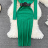 Elegant Turtleneck Long Sleeve Knit Soft Tight Pencil Dress with Belt Slim Warm Sweater Vestido Sexy Women Winter Robe