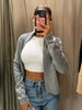 Grey Stand Collar Knit Cardigan Women's Full Sleeve Zippers Pocket Coats Autumn Lady Daily Casual Streetwear