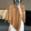 Women's 100% Wool Knitted Poncho Shawl Cloak Bat Sleeve High Collar Irregular Loose Warm Soft Pullovers Autumn Winter Outerwear