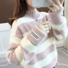 Sweater Women Turtleneck Pullover Stripe Thick Coarse Yarn Wool Warm Sweater Women Clothes Vestidos LXJ9005