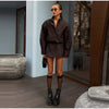 Women Faux Suede Two Piece Set Stand Collar Covered Button Long Sleeve Cropped Jacket High Waist Mini Skirt Vintage Casual Suits