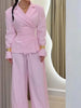 Chic Solid Lapel Coat Long Pant Suit Women Casual Full Sleeve Waist Cinching Blazer Wide-leg Pants Set Lady Daily Street Outfit
