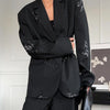 Women Sequin Embroidery Blazer Long Suit Set Solid Full Sleeves Lapel Loose Wide-leg Office Suits Lady Collection Wear