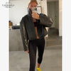 Beige Croc Leather Cropped Jacket Y2k Stand Collar Long Sleeve Wide Cuff Oversize Coat Autumn Street Daily Casual Outerwear