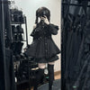 Japanese Gothic Y2k Lolita Style Bow Dress Shorts Set Women Lace Ruffles Off Shoulder Button Shirts Dress Sweet Slim Party Dress