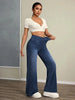 Women's Jeans Elastic Waist High Stretch Loose Straight-Leg Pants Comfortable Versatile