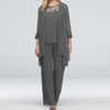 Women's Elegant Pant Sets Formal Office Ladies Oversized Chiffon Lace Suits Straight Pant Cardigan Tops 3 Pieces Sets Woman
