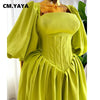 Women Long Lantern Sleeve Square Collar Big Swing Long Maxi Dress Fall Birthday Sexy Party Evening Dresses Vestidos