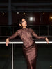 Off Shoulder Lace Satin Maxi Dress Women Elegant Long Sleeve Ruched Bodycon Mermaid Evening Club Party Formal Dress