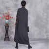 Woman Autumn Mock Neck Loose Long Sleeves Dress Chinese Style Contrast Batwing Sleeve Casual Dress