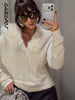 Women's Knitwear Faux Fur Collar Patchwork Knitted Cardigan Autumn Female Long Sleeve Single Breasted Solid Coats Chic Partywear