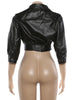 Crop Jacket Women PU Fall Wild Deep V-Neck Elegant Belt Buckle Zip Full Sleeve Streetwear Office Classic Coat