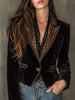 Nothched Collar Leopard Jacket for Women's Autumn Single Button Slim Velvet Vintage Elegant Office Lady Short Coat