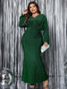 Plus Size V-Neck Long Sleeve Mermaid Hem Dress Women Autumn Evening Party Glitter High Waist Bodycon Long Dress