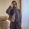 Casual Drawstring Women Outfit Chic Zipper Buttons Long Sleeve Stand Collar Female Coat Drape Wide Leg Pant Loose Streetwear Set