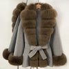 Real Fur Wool Jacket Reality Fur Jacket Women Natural Fox Fur Cuffs Winter Clothing Female Elegant with Belt Woolen Coat