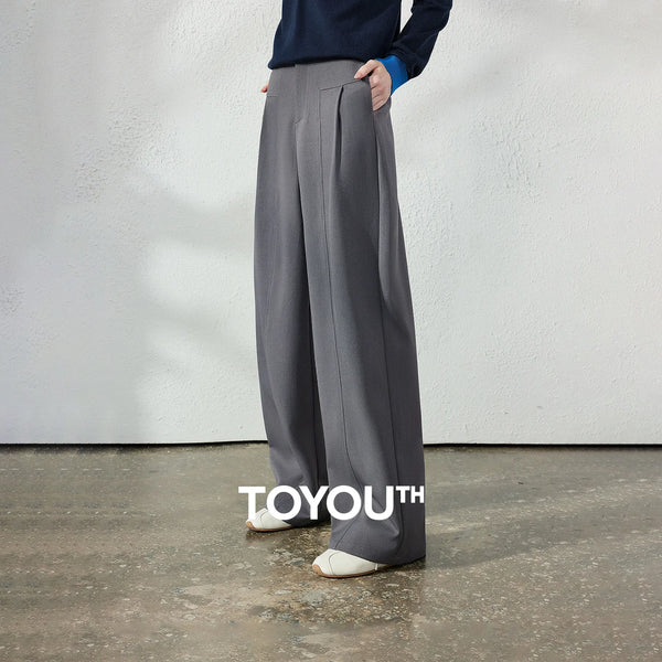Women's Wide Leg Suit Pants Fall Drapey Seam Detail Tailored Office