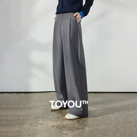 Women's Wide Leg Suit Pants Fall Drapey Seam Detail Tailored Office