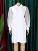 Women Loose Dresses Turn Down Collar with Beading Elegant Office Ladies Occasion Female Casual Long Tulle Sleeves Gowns