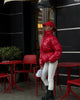 Women High Stand Collar Solid Puffer Jacket Elastic Cinched Waist Peplum Hem Zip Back Thick Padded Coat Warm Winter Street Coats