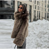Brown Faux Fur Thicken Coat Women Lapel Long Sleeve Warm Winter Jacket Lady Chic Snap Button High Street Elegant Outerwear