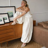 Elegant Apricot Loose Pleated Bloomers Women Casual Elastic Waist Trousers Female Spring Sheer Long Pants