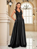 Elegant Sequins Evening Dress For Women Deep V-neck Satin Prom Party Green Dress Floor Length Blue Formal Gowns
