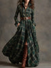Autumn Grid Printed Long Sleeve Shirts Dress Casual Wear Robe Dress Elegant Ladies Loose Pleated Vintage Commute Dresses
