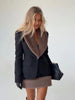 Faux Fur Collar Trim Tweed Set Long Sleeve Side Pockets Chic Women Blazer High Waist Mini Skirt Autumn Elegant Suit