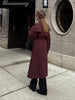 Burgundy Long Trench Coat Women Lapel Double Breasted Belted Waist Cape Collar Overcoat Loose Windbreaker Lady Winter Outerwear