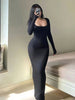 Women's Solid Long Sleeve Bodycon Dress, Chic Basic Minimalist Causual Scoop Neck Long Dress, Womenswear