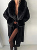 Women's Solid Lapel Woolen Coat Elegant Full Sleeves Lace Up Loose Patchwork V-neck Overcoat Winter Office Commute Jacket