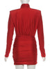 Elegant Shoulder Padded Dress Women Turtleneck Ruched Sexy Classic Office Commute Simple Peach Hip Slim Mini Bodycon