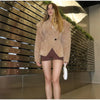 Solid Single Breasted Suede Short Jacket Women Full Sleeve Buckle Lapel Slim Shoulder Pad Coat Lady High Street Wear