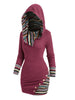 European and American Explosions Women's Ethnic Style Geometric Stripe Stitching Hooded Knitted Long-Sleeved Tight Dress