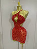 Stock Women Sparkly Big Crystal Sexy Off the Shoulder Mesh See Through Mini Dress Nightclub Party Celebrate Birthday Dress