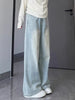 Washed Vintage Straight Jeans Women Versatile Casual High Waisted Light Blue Denim Pants Woman Streetwear Wide Leg Trousers