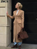 Elegant Waist Cinching Woolen Coats Autumn Winter Lady Single-breasted Lapel Long Overcoat Women's High Street Outwear